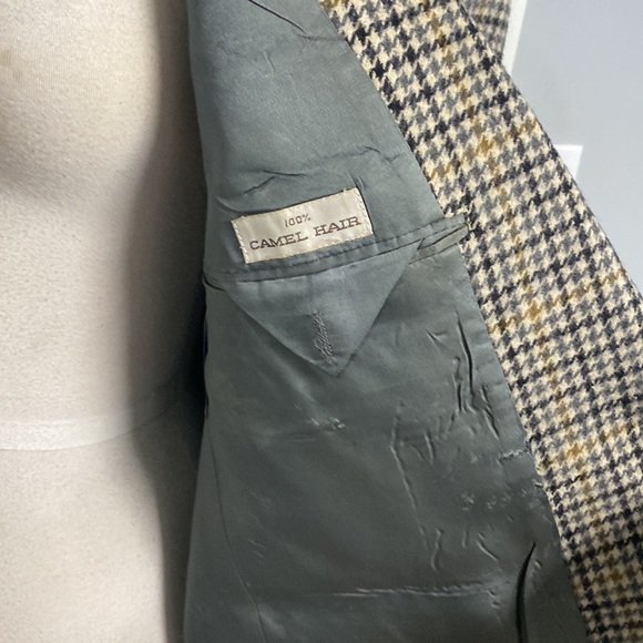 100%CAMEL HAIR HOUNDSTOOTH BLAZER BILL BASS PARISIAN BLACK LABEL MADE IN MEXICO - Picture 7 of 15